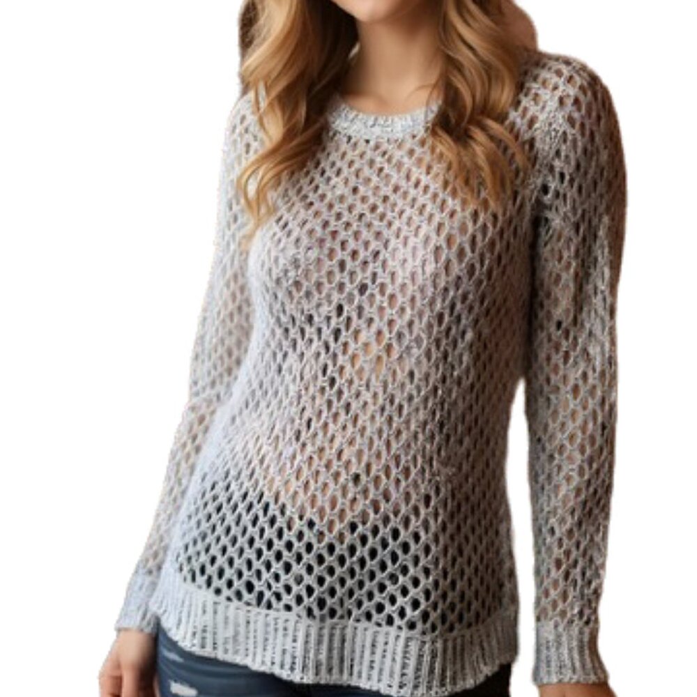 American Eagle Outfitters Blue White Knit Crochet top